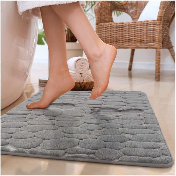 Paco Home Badematte Corby 256, Memory-Schaum Effekt, Höhe 13 mm, rutschhemmend beschichtet, fußbodenheizungsgeeignet, Polyester, rechteckig, Badteppich, Uni Far
