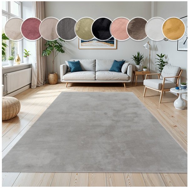 Paco Home Fellteppich Kunstfell Soft 380, rechteckig, Höhe: 14 mm, Langflor, Kuschelteppich - besonders weich, Uni-Farben