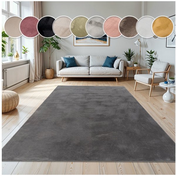 Paco Home Fellteppich Kunstfell Soft 380, rechteckig, Höhe: 14 mm, Langflor, Kuschelteppich - besonders weich, Uni-Farben