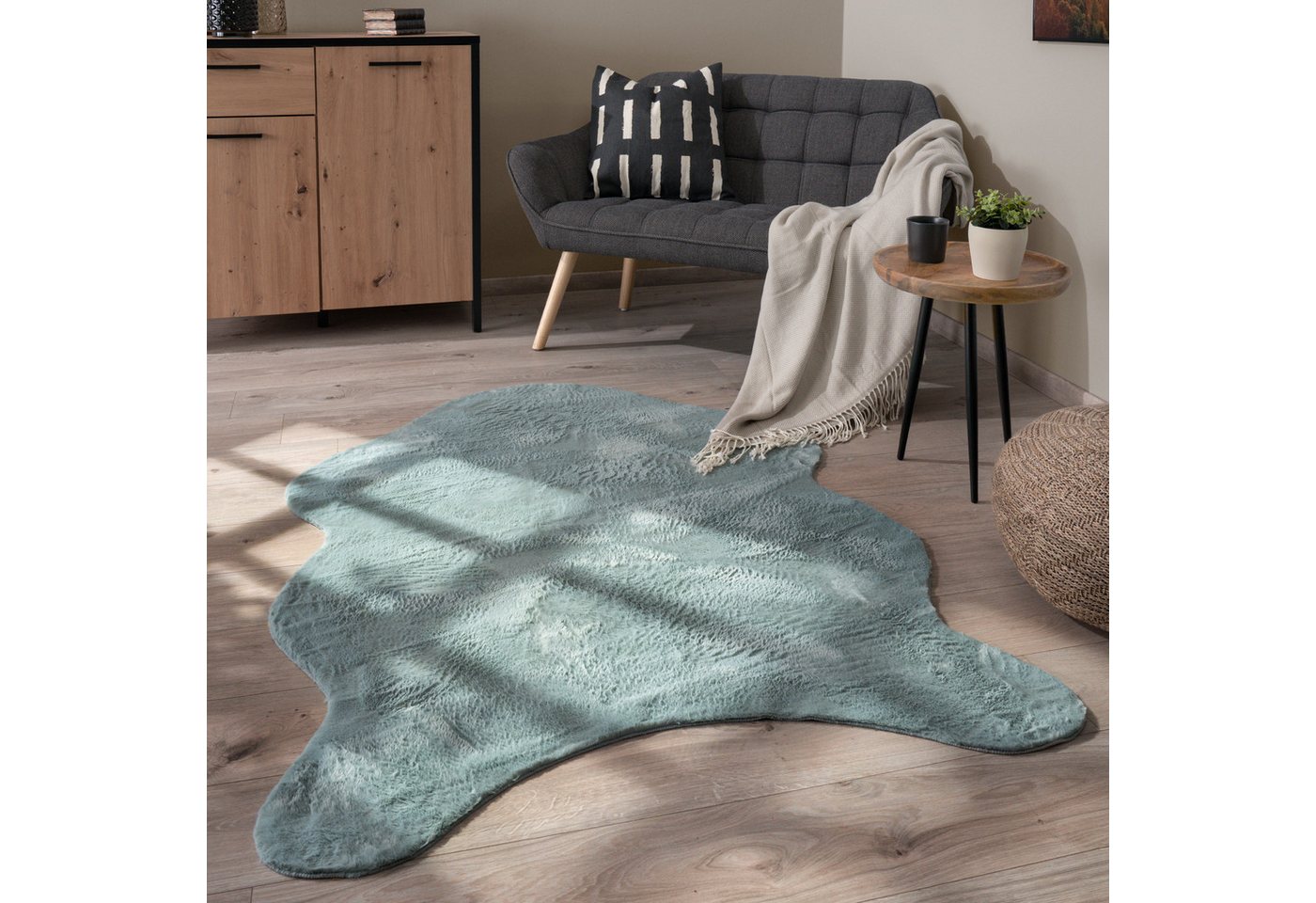 Paco Home Fellteppich Pelt 640, fellförmig, Höhe: 16 mm, Kunstfell, Uni Farben, sehr weicher Flor – Bild 2 von 5