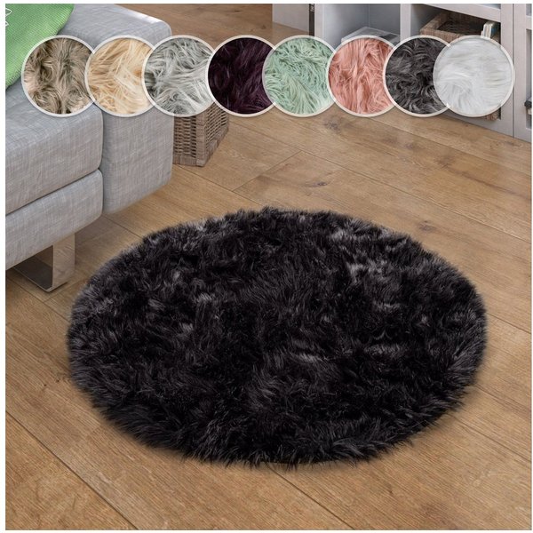 Paco Home Fellteppich Playa 960, rund, Höhe: 64 mm, Kunstfell, Flokati-Optik, Hochflor, weich und flauschig, Uni-Farben