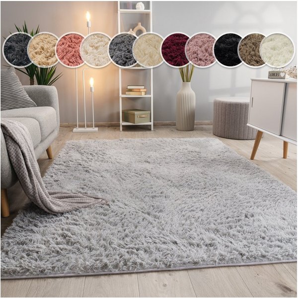 Paco Home Hochflor-Teppich Silky 591, rechteckig, Höhe: 37 mm, Uni-Farben, besonders weich und kuschelig, Wohnzimmer