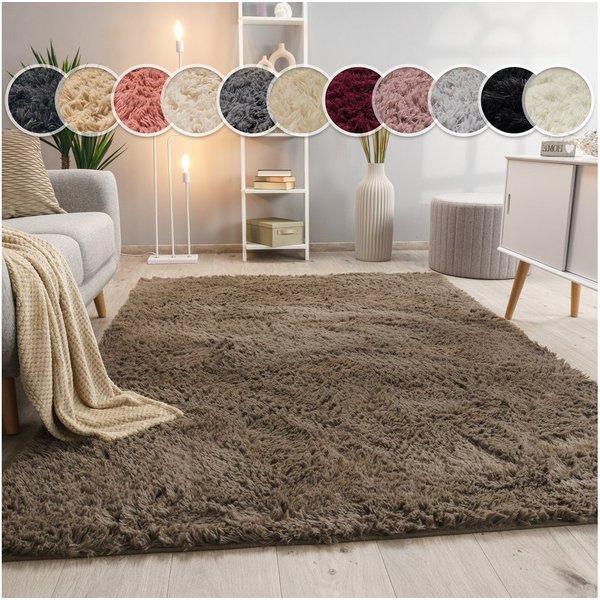 Paco Home Hochflor-Teppich Silky 591, rechteckig, Höhe: 37 mm, Uni-Farben, besonders weich und kuschelig, Wohnzimmer