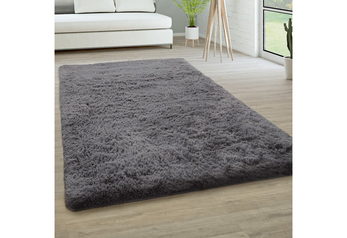 Paco Home Hochflor-Teppich Silky 591, rechteckig, Höhe: 37 mm, Uni-Farben, besonders weich und kuschelig, Wohnzimmer – Bild 5 von 5