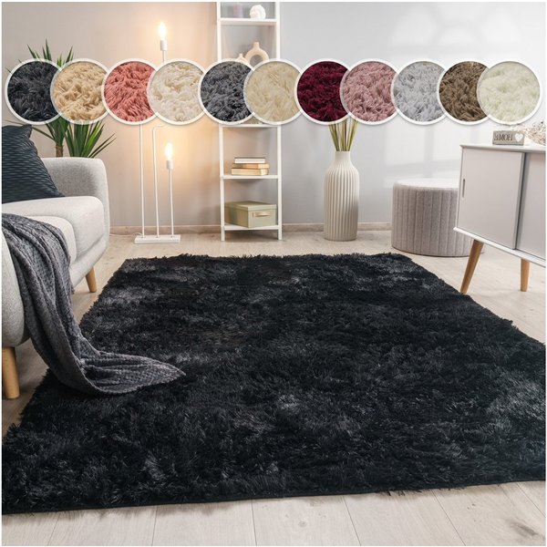 Paco Home Hochflor-Teppich Silky 591, rechteckig, Höhe: 37 mm, Uni-Farben, besonders weich und kuschelig, Wohnzimmer