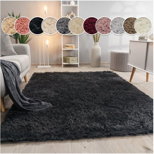 Paco Home Hochflor-Teppich Silky 591, rechteckig, Höhe: 37 mm, Uni-Farben, besonders weich und kuschelig, Wohnzimmer