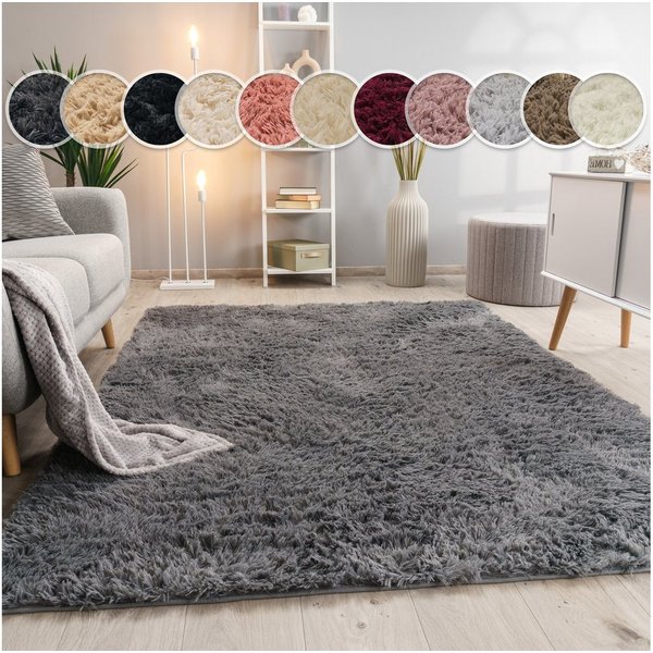 Paco Home Hochflor-Teppich Silky 591, rechteckig, Höhe: 37 mm, Uni-Farben, besonders weich und kuschelig, Wohnzimmer