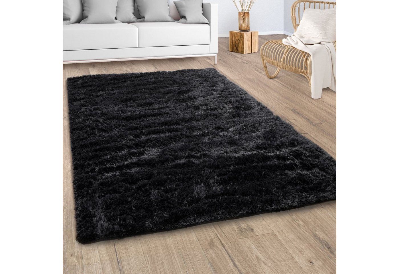 Paco Home Hochflor-Teppich Silky 591, rechteckig, Höhe: 37 mm, Uni-Farben, besonders weich und kuschelig, Wohnzimmer – Bild 5 von 5