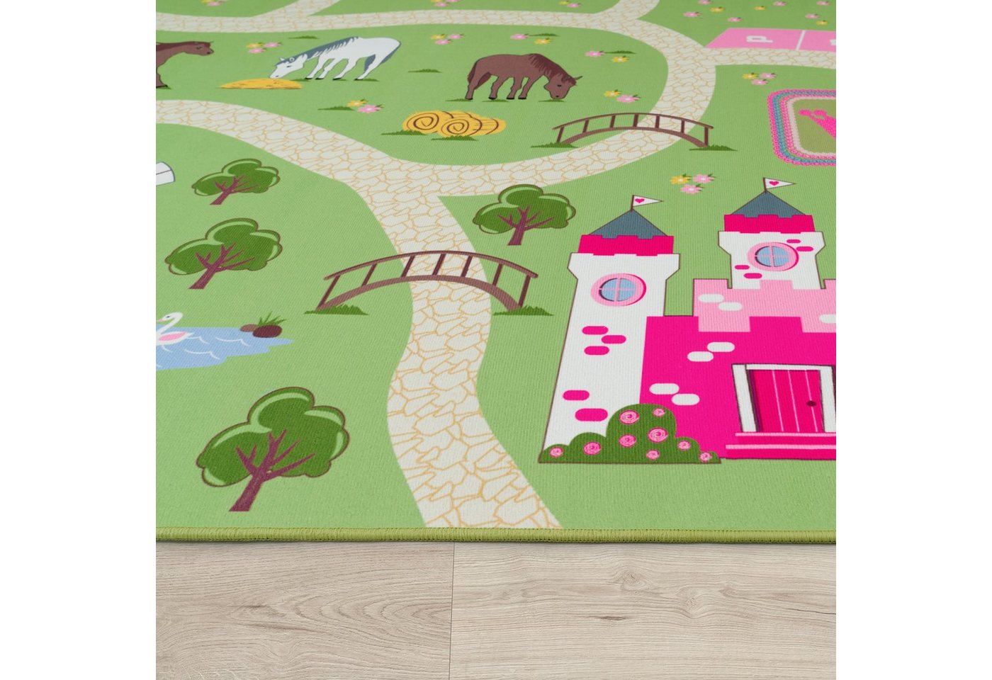 Paco Home Kinderteppich Bino 560, rechteckig, Höhe: 4 mm, Kurzflor, Straßen-Spiel-Teppich, Motiv Bauernhof, Kinderzimmer – Bild 3 von 5