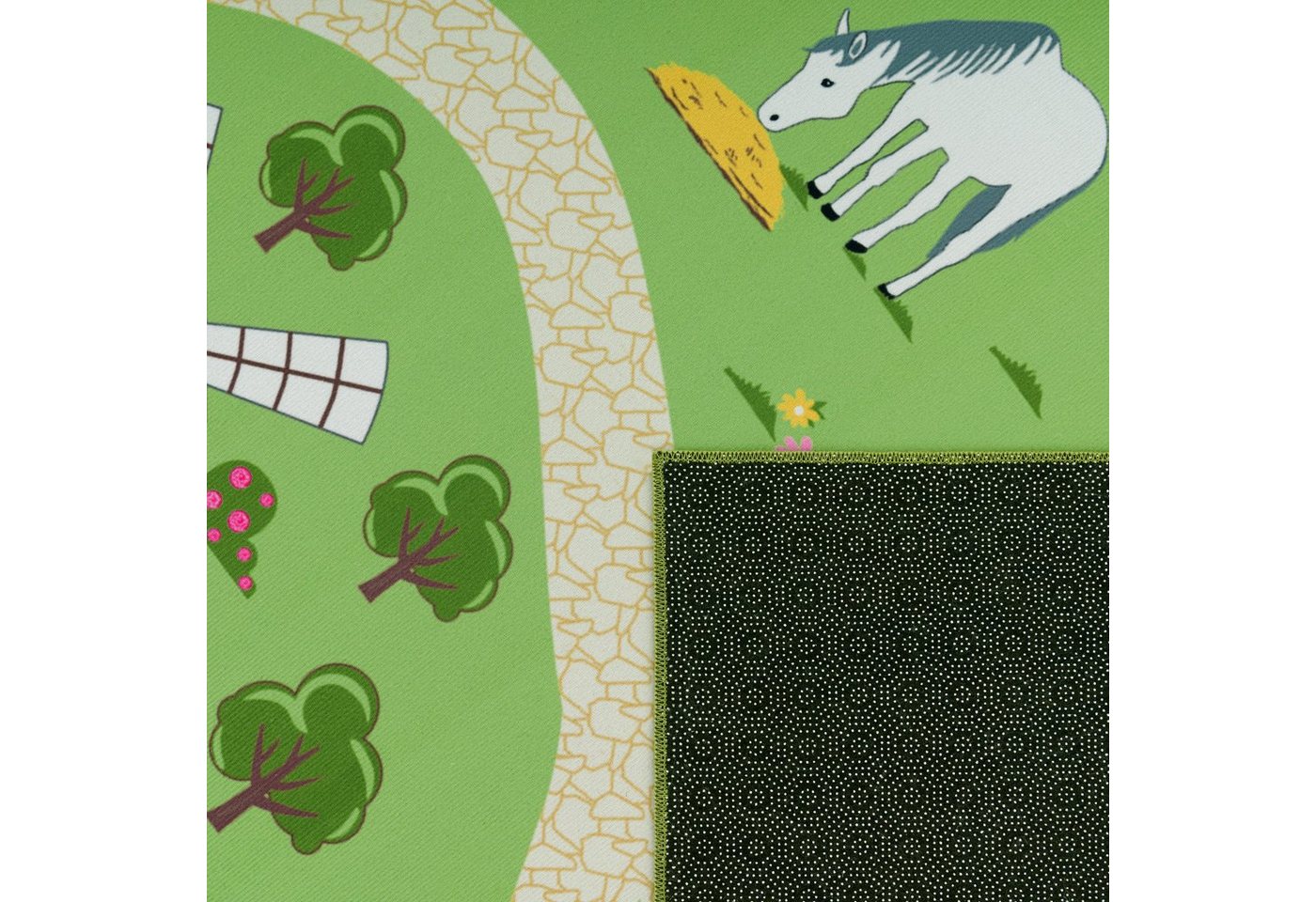 Paco Home Kinderteppich Bino 560, rechteckig, Höhe: 4 mm, Kurzflor, Straßen-Spiel-Teppich, Motiv Bauernhof, Kinderzimmer – Bild 4 von 5