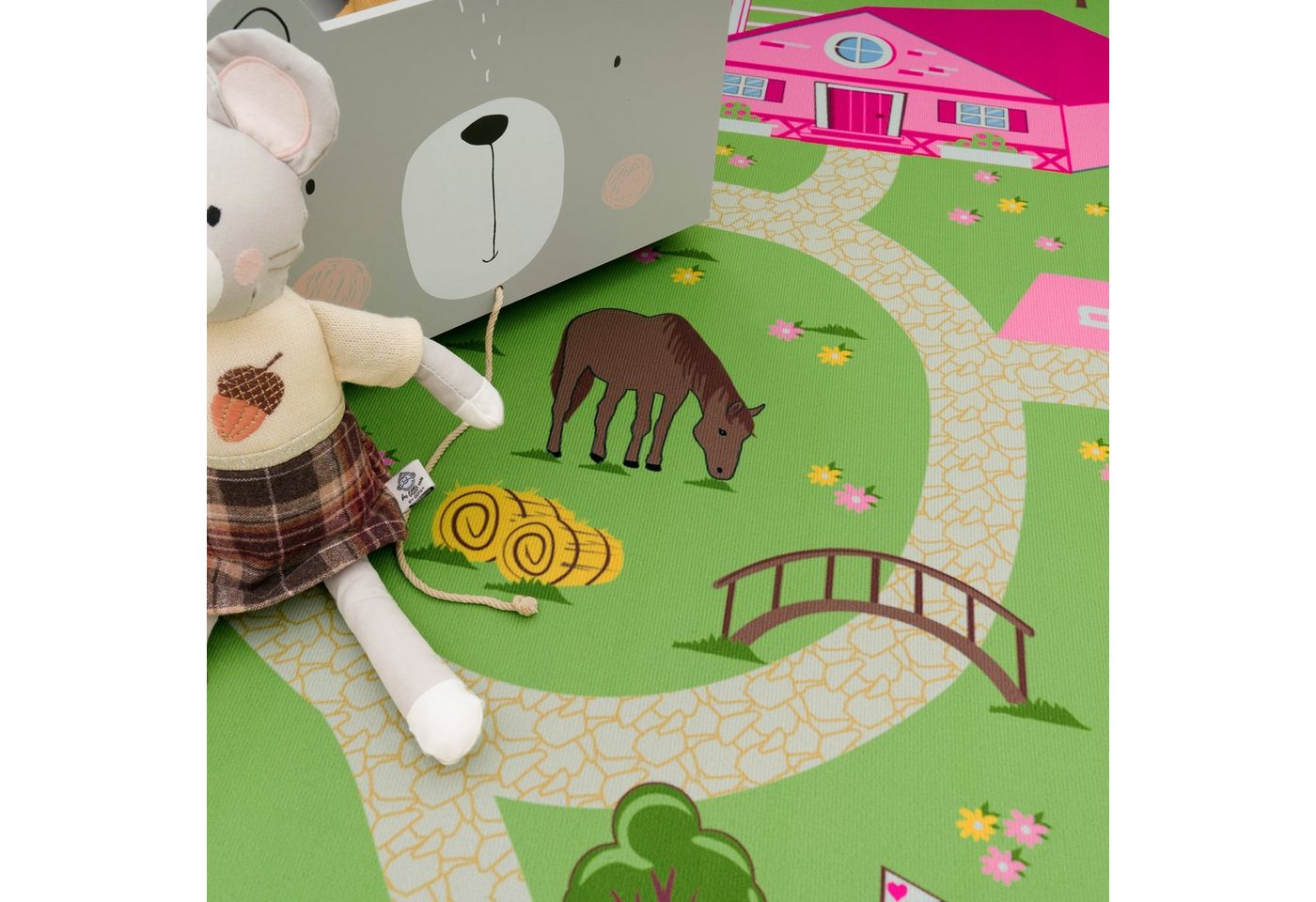 Paco Home Kinderteppich Bino 560, rechteckig, Höhe: 4 mm, Kurzflor, Straßen-Spiel-Teppich, Motiv Bauernhof, Kinderzimmer – Bild 5 von 5