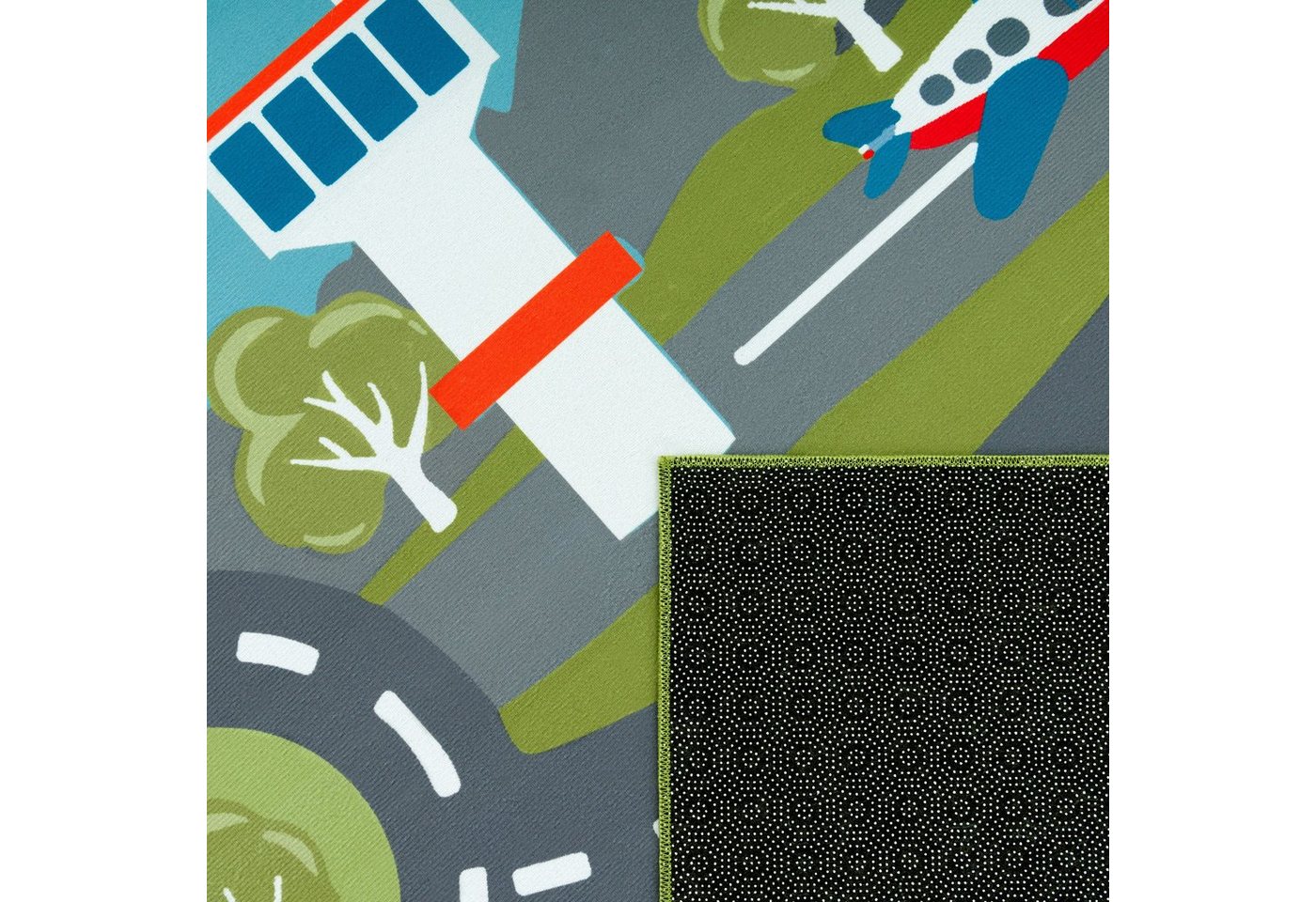 Paco Home Kinderteppich Bino 562, rechteckig, Höhe: 4 mm, Kurzflor, Straßen-Spiel-Teppich, Motiv Flughafen, Kinderzimmer – Bild 3 von 5