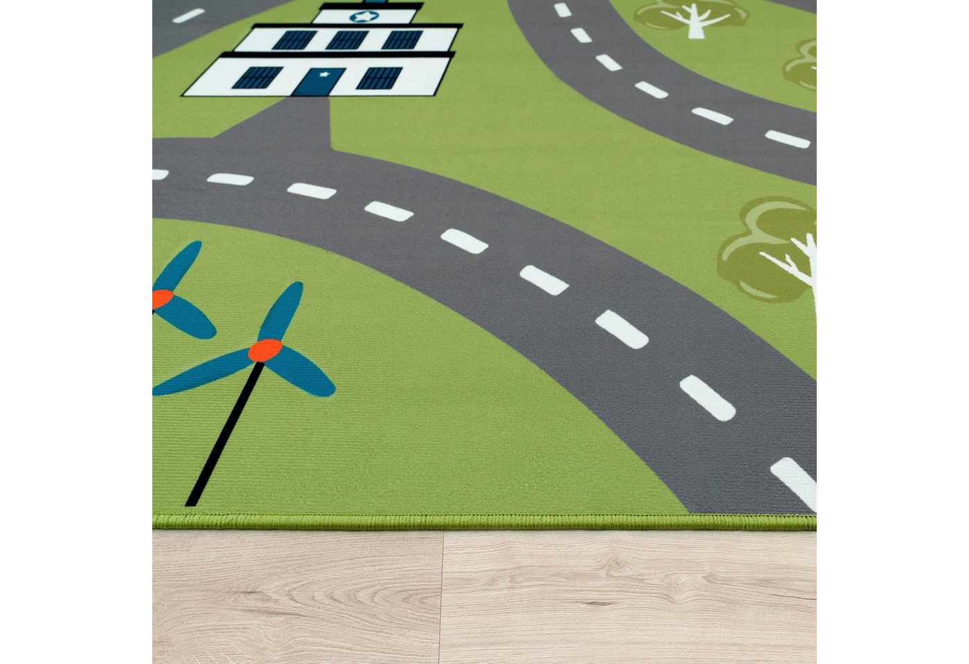 Paco Home Kinderteppich Bino 562, rechteckig, Höhe: 4 mm, Kurzflor, Straßen-Spiel-Teppich, Motiv Flughafen, Kinderzimmer – Bild 4 von 5