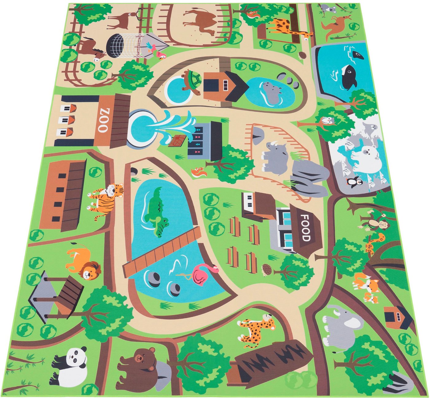 Paco Home Kinderteppich Bino 563, rechteckig, Höhe: 4 mm, Kurzflor, Straßen-Spiel-Teppich, Motiv Zoo, Kinderzimmer – Bild 2 von 5