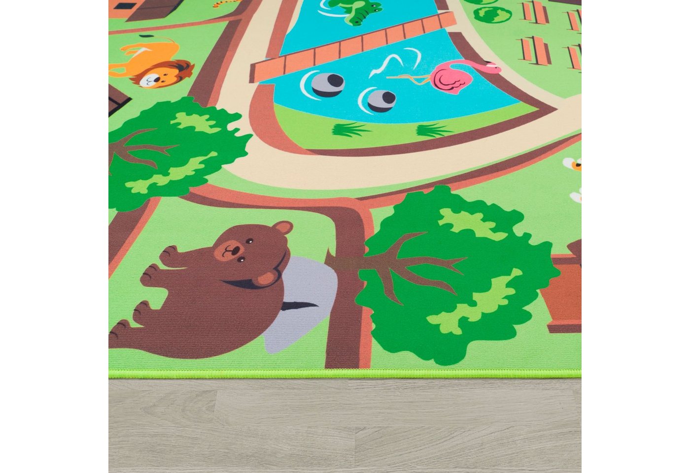 Paco Home Kinderteppich Bino 563, rechteckig, Höhe: 4 mm, Kurzflor, Straßen-Spiel-Teppich, Motiv Zoo, Kinderzimmer – Bild 3 von 5