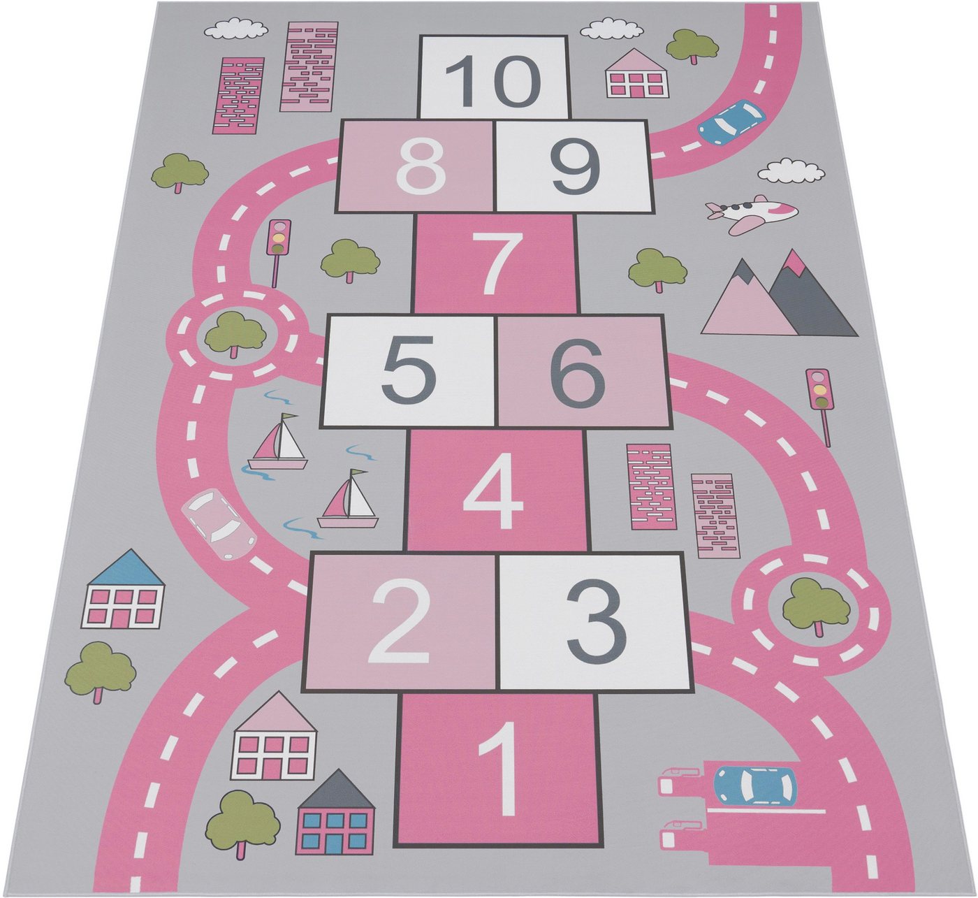 Paco Home Kinderteppich Bino 569, rechteckig, Höhe: 4 mm, Kurzflor, Straßen-Spiel-Teppich & Motiv Hüpfkästchen "Himmel & Hölle" – Bild 2 von 5