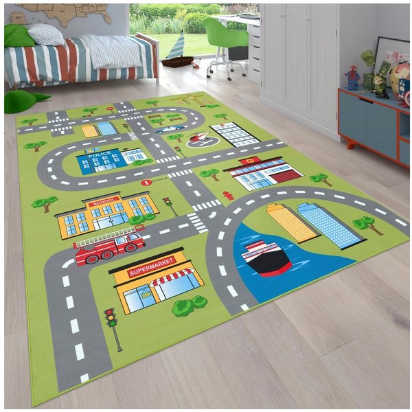 Paco Home Kinderteppich Bino 570, rechteckig, Höhe: 4 mm, Kurzflor, Straßen-Spiel-Teppich, Kinderzimmer