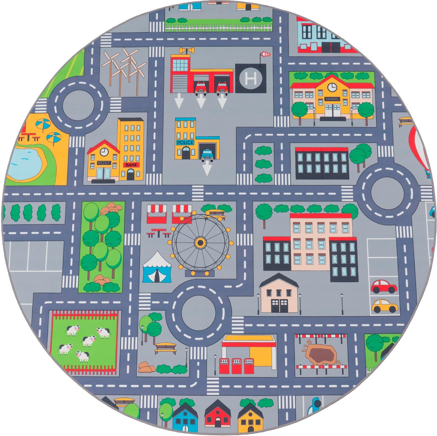 Paco Home Kinderteppich Bino 576, rund, Höhe: 4 mm, Kurzflor, Straßen-Spiel-Teppich, Kinderzimmer – Bild 2 von 3