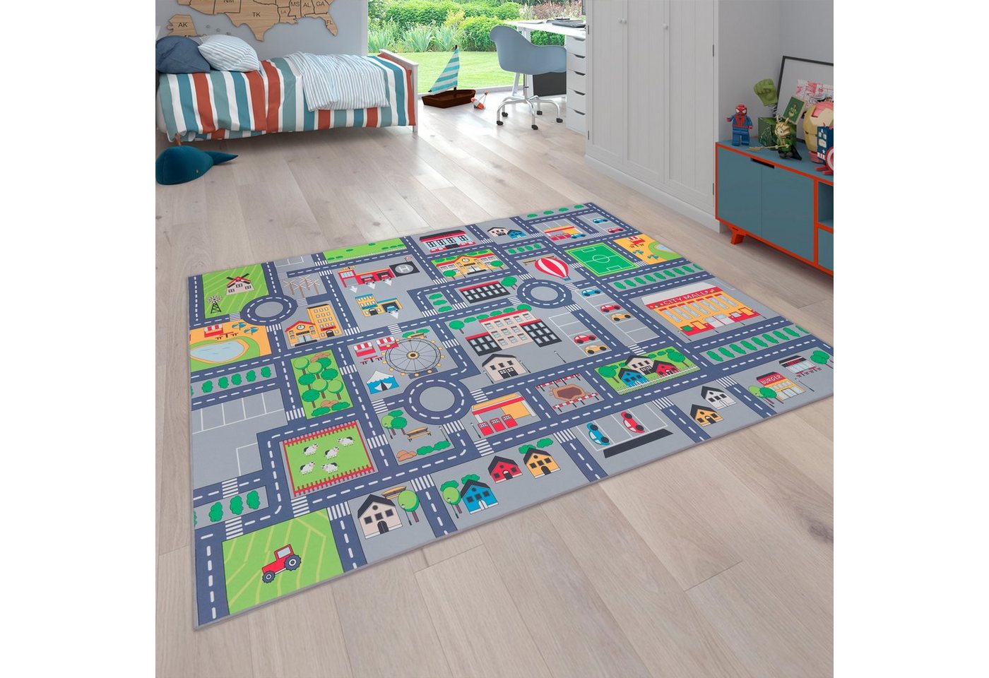 Paco Home Kinderteppich Bino 576, rechteckig, Höhe: 4 mm, Kurzflor, Straßen-Spiel-Teppich, Kinderzimmer – Bild 2 von 5