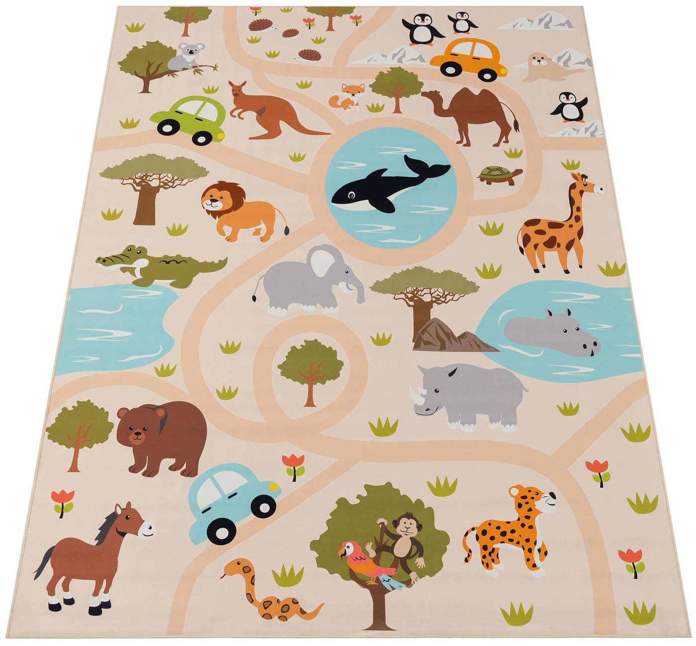 Paco Home Kinderteppich Bino 580, rechteckig, Höhe: 4 mm, Spielteppich, Motiv Straße & Autos, Kinderzimmer – Bild 2 von 5