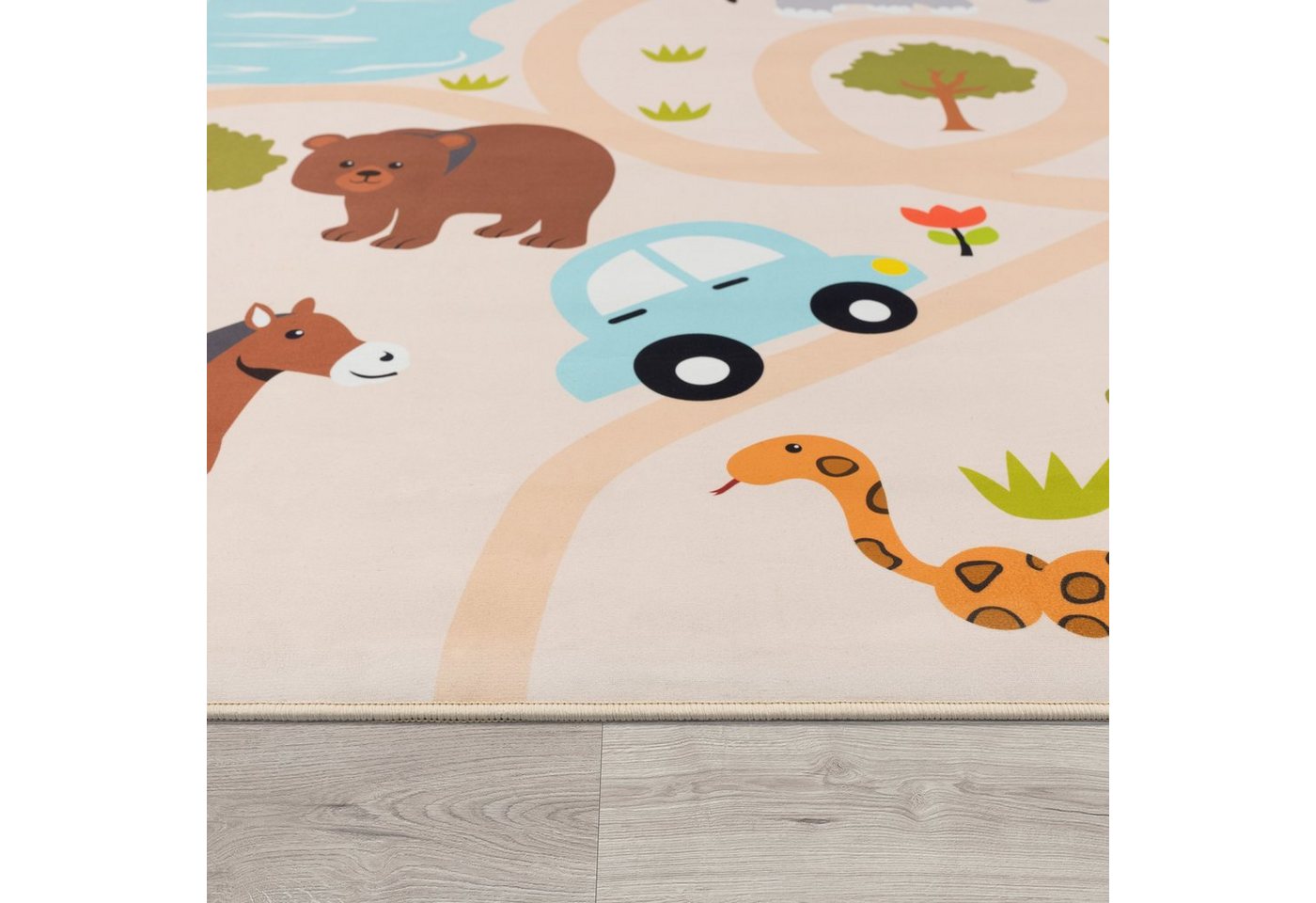 Paco Home Kinderteppich Bino 580, rechteckig, Höhe: 4 mm, Spielteppich, Motiv Straße & Autos, Kinderzimmer – Bild 5 von 5