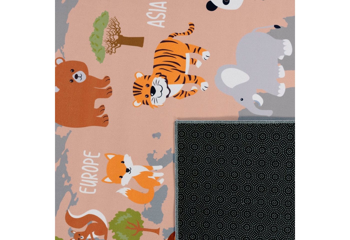 Paco Home Kinderteppich Bino 581, rechteckig, Höhe: 4 mm, Spielteppich, Motiv Weltkarte & Tiere, Kinderzimmer – Bild 3 von 5