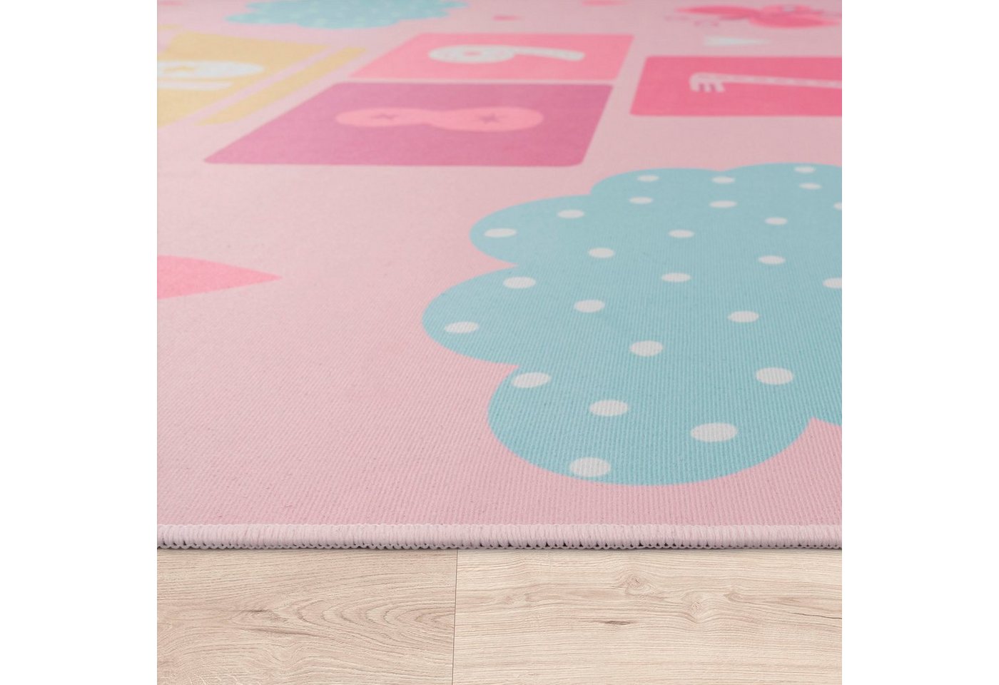 Paco Home Kinderteppich Bino 585, rechteckig, Höhe: 4 mm, Spielteppich, Kurzflor, Motiv Regenbogen & Hüpfkästchen – Bild 4 von 5