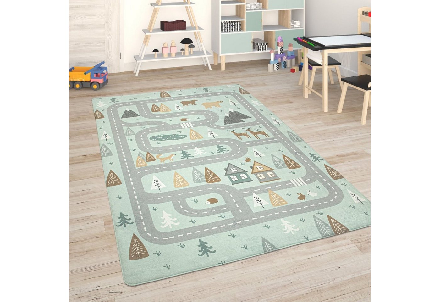 Paco Home Kinderteppich Chicos 550, rechteckig, Höhe: 2 mm, Flachgewebe, Straßen-Spiel-Teppich, Kinderzimmer – Bild 2 von 5