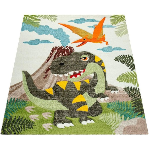 Paco Home Kinderteppich Diamond 636, rechteckig, Höhe: 18 mm, 3D-Design, Motiv Dinosaurier, Kinderzimmer