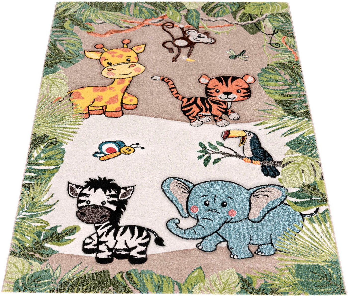 Paco Home Kinderteppich Diamond 644, rechteckig, Höhe: 18 mm, 3D-Design, Motiv Dschungel Tiere, Kinderzimmer, Kundenliebling – Bild 2 von 5