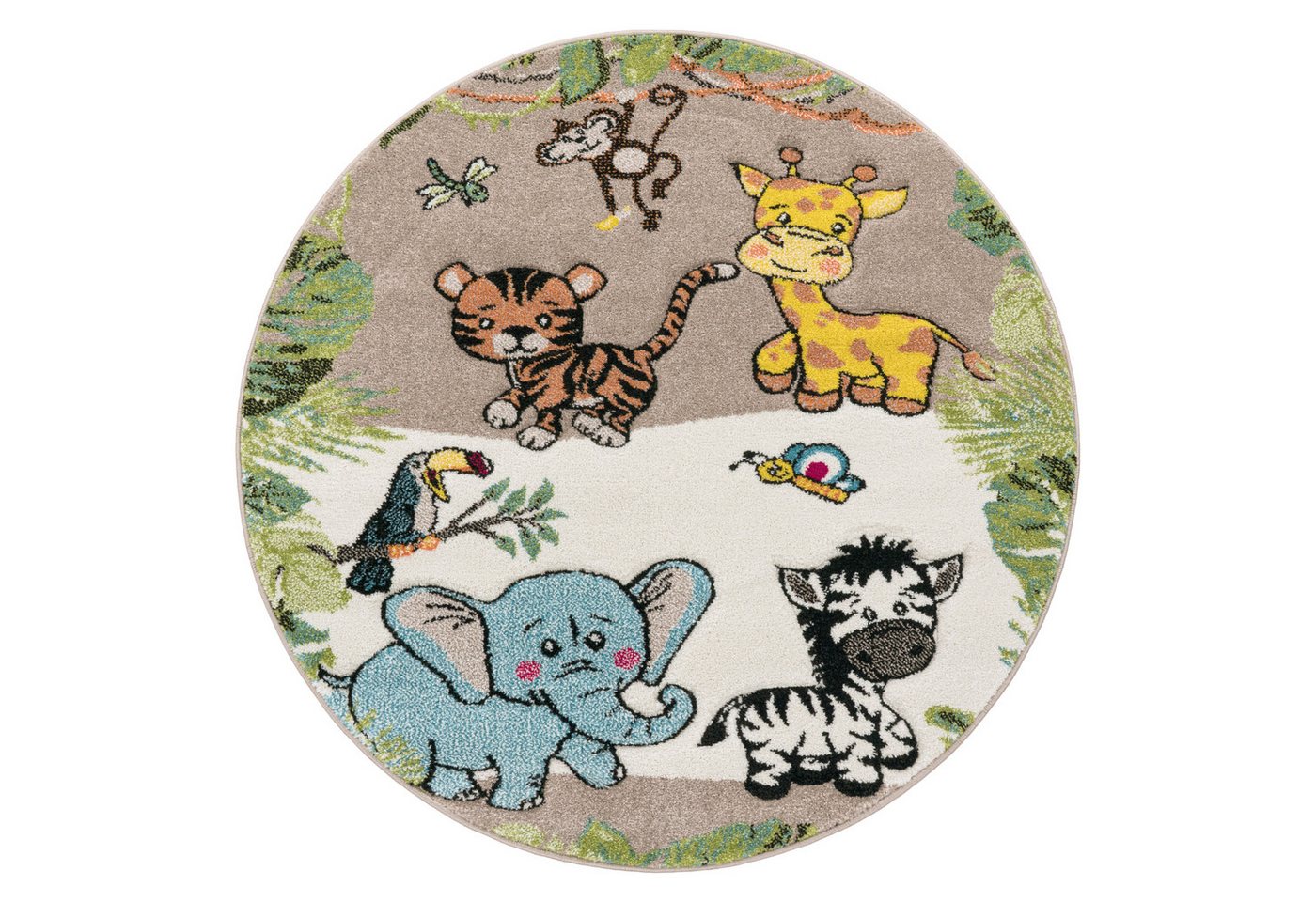Paco Home Kinderteppich Diamond 644, rund, Höhe: 18 mm, 3D-Design, Motiv Dschungel Tiere, Kinderzimmer, Kundenliebling – Bild 2 von 5