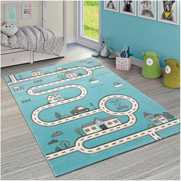 Paco Home Kinderteppich Diamond 710, rechteckig, Höhe: 17 mm, Kurzflor, Straßen-Spiel-Teppich, Kinderzimmer
