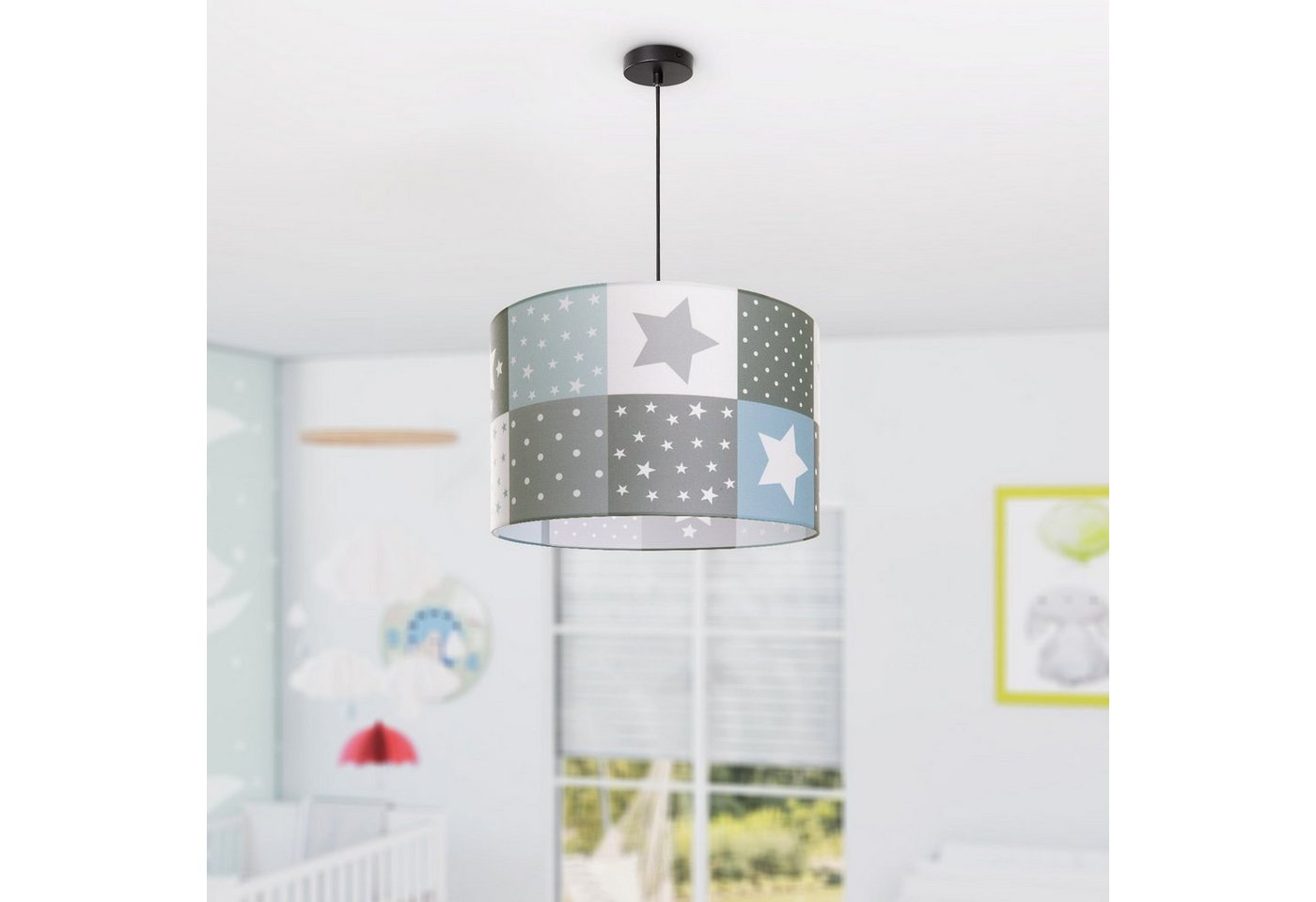 Paco Home Pendelleuchte Cosmo 345, ohne Leuchtmittel, Kinderlampe Deckenlampe LED Kinderzimmer Lampe Sternen Motiv E27 – Bild 2 von 4