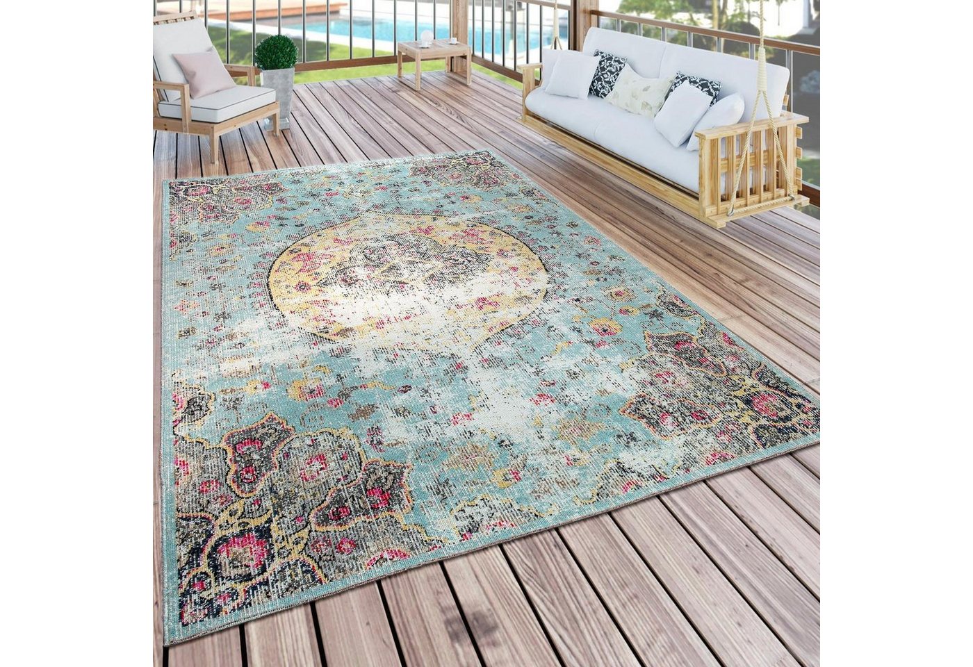 Paco Home Teppich Artigo 401, rechteckig, Höhe: 2 mm, Kurzflor, Orient-Optik, Vintage Design, In- und Outdoor geeignet – Bild 4 von 5