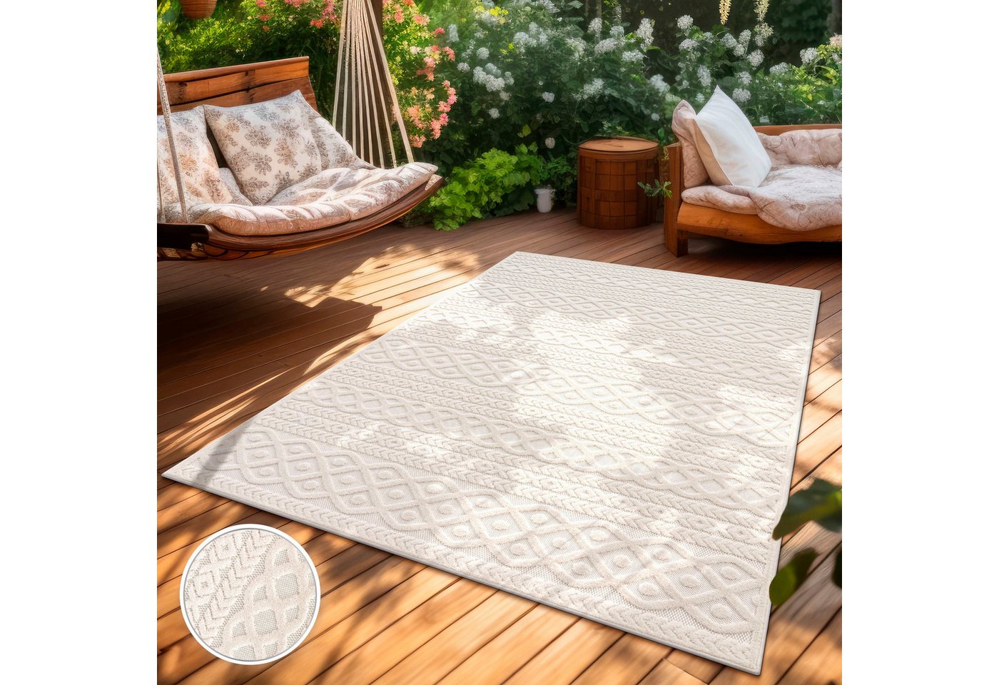 Paco Home Teppich Cotton 231, rechteckig, Höhe: 6 mm, Uni-Farben, Hoch-Tief Effekt, boho, In- und Outdoor geeignet – Bild 2 von 5