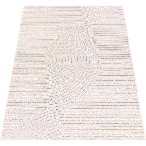 Paco Home Teppich Cotton 233, rechteckig, Höhe: 6 mm, Kurzflor, Uni Farben, Hoch-Tief-Effekt, Scandi-Look, Outdoor geeignet