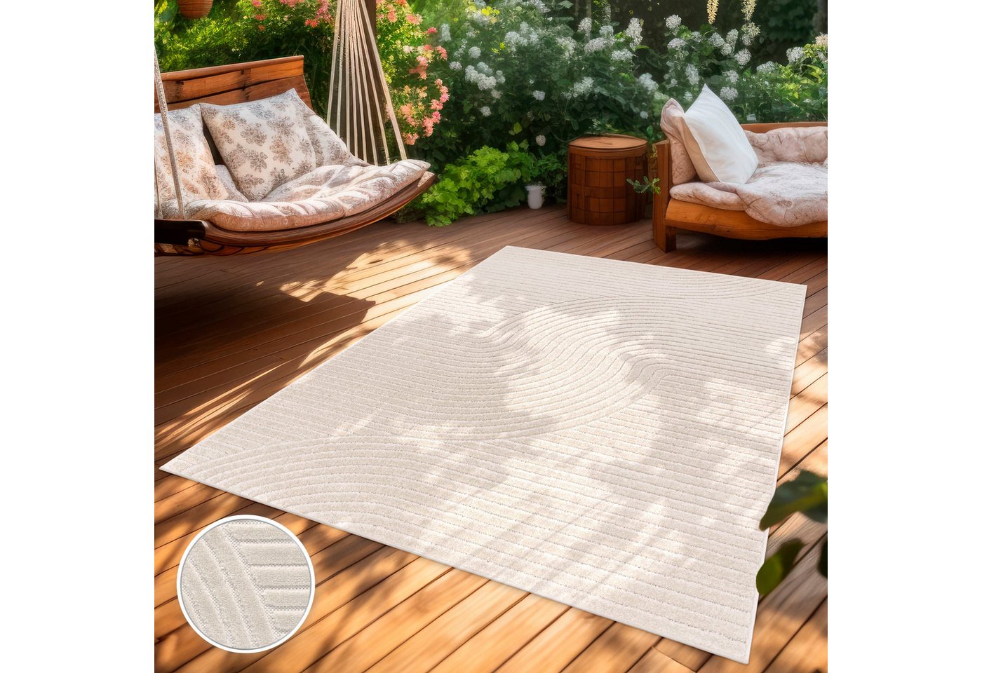 Paco Home Teppich Cotton 233, rechteckig, Höhe: 6 mm, Kurzflor, Uni Farben, Hoch-Tief-Effekt, Scandi-Look, Outdoor geeignet – Bild 2 von 5