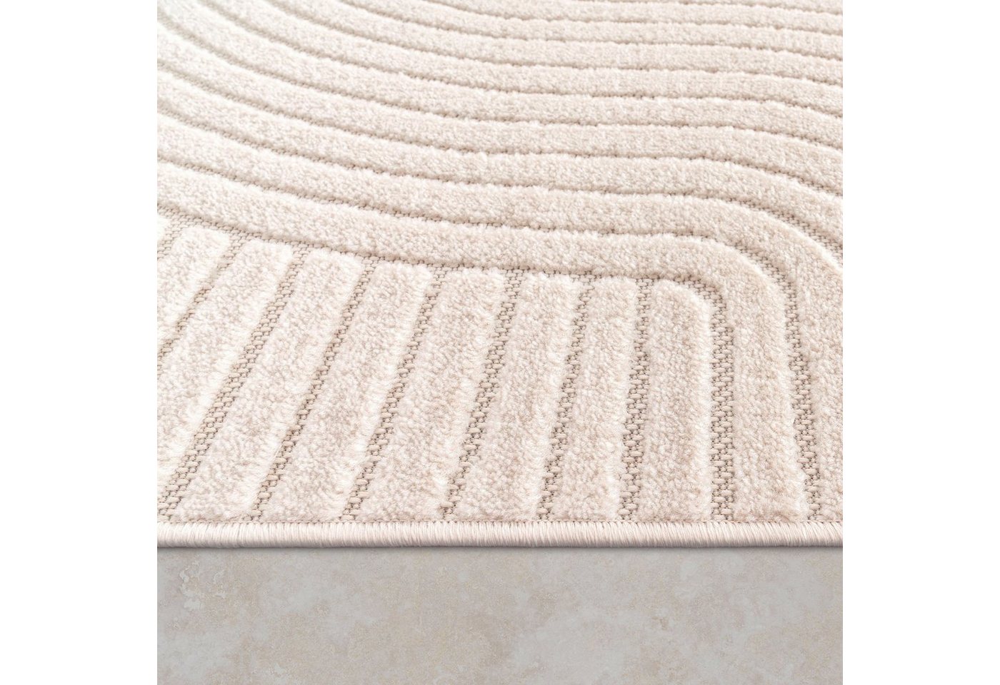 Paco Home Teppich Cotton 233, rechteckig, Höhe: 6 mm, Kurzflor, Uni Farben, Hoch-Tief-Effekt, Scandi-Look, Outdoor geeignet – Bild 4 von 5
