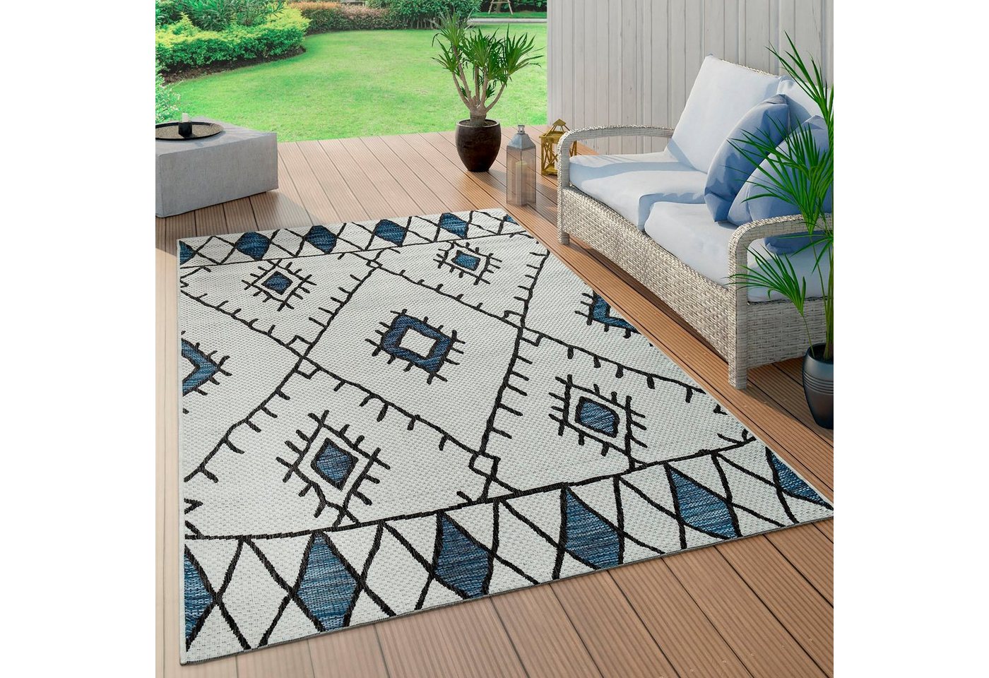 Paco Home Teppich Kuba 124, rechteckig, Höhe: 4 mm, Flachgewebe, Rauten Design, In- und Outdoor geeignet, Wohnzimmer – Bild 4 von 5