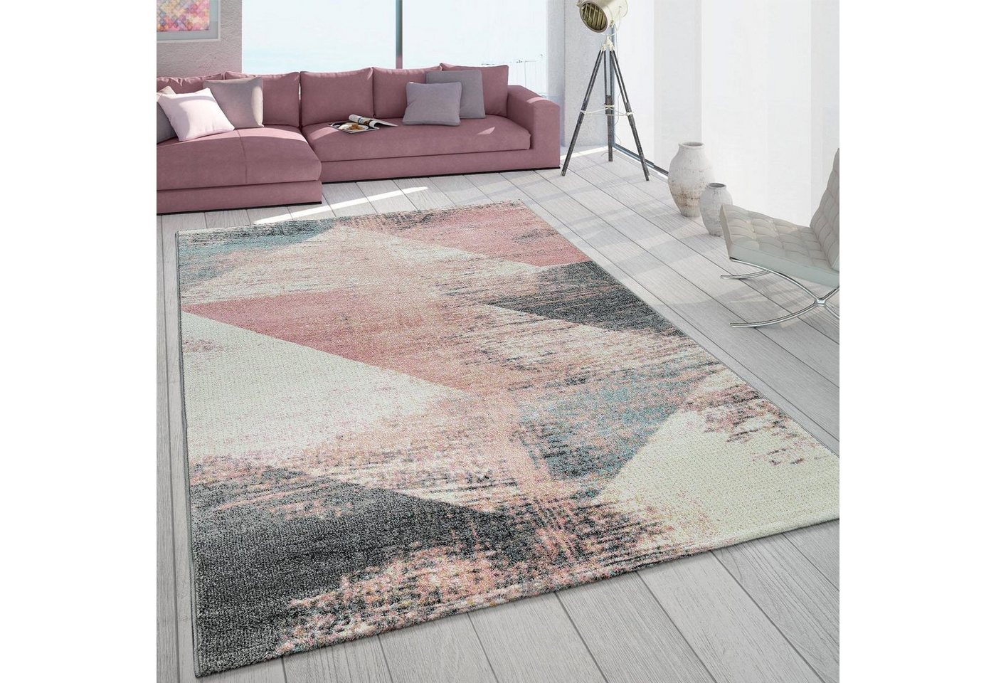 Paco Home Teppich Mero 102, rechteckig, Höhe: 16 mm, Kurzflor, modernes Design, Pastell-Farben, Used-Optik – Bild 2 von 5