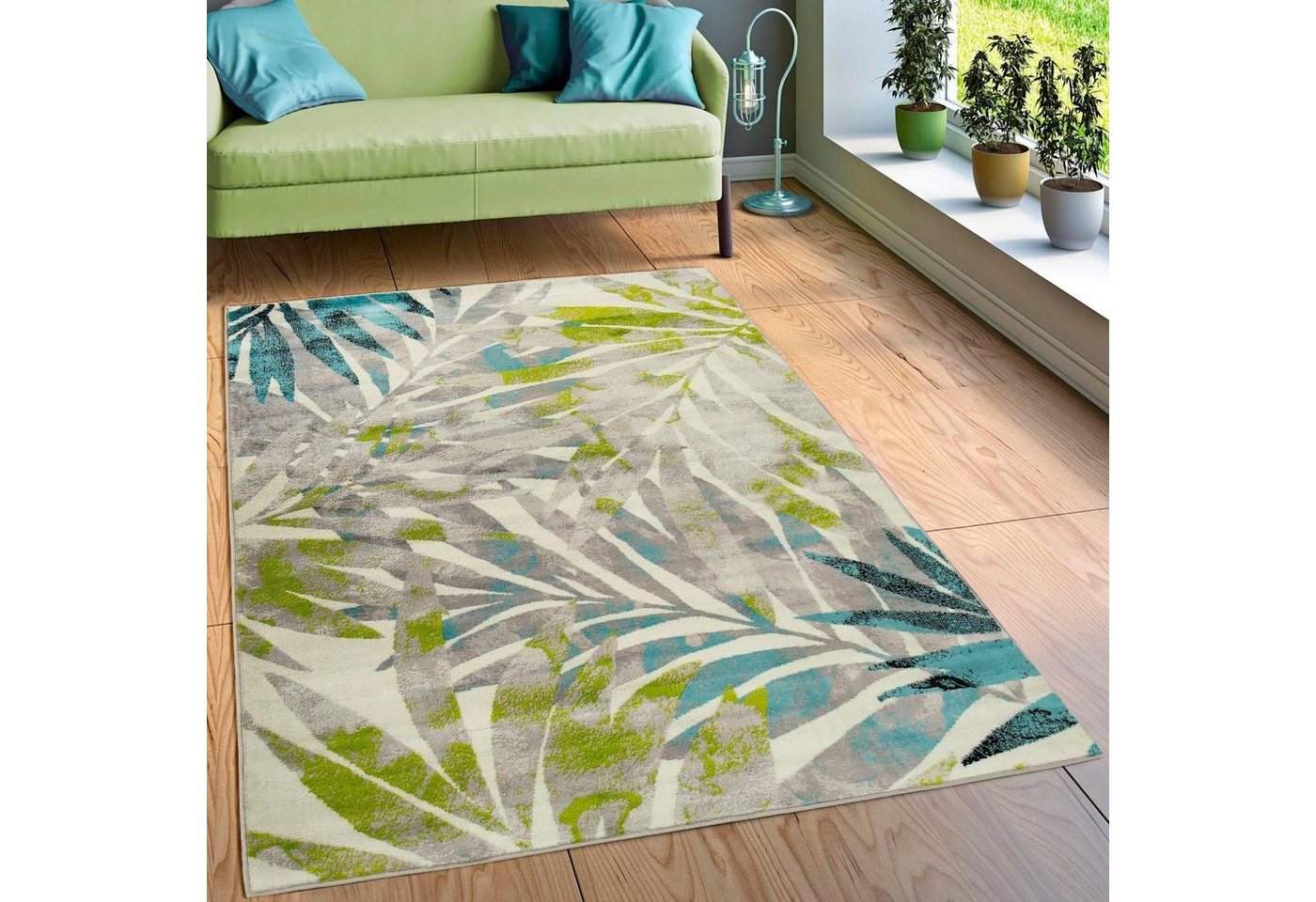 Paco Home Teppich Metro 162, rechteckig, Höhe: 12 mm, Kurzflor, Motiv Blätter, ideal im Wohnzimmer & Schlafzimmer – Bild 4 von 5