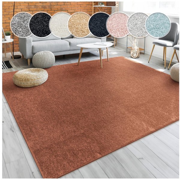 Paco Home Teppich Porto 890, rechteckig, Höhe: 13 mm, Kurzflor, Uni-Farben, ideal im Wohnzimmer & Schlafzimmer