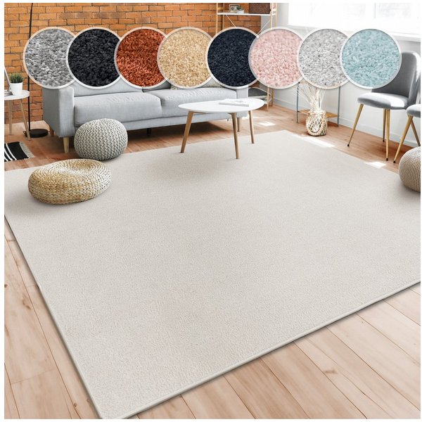 Paco Home Teppich Porto 890, rechteckig, Höhe: 13 mm, Kurzflor, Uni-Farben, ideal im Wohnzimmer & Schlafzimmer
