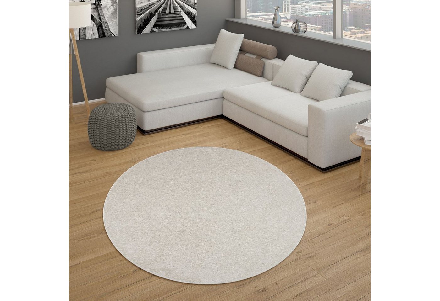 Paco Home Teppich Porto 890, rund, Höhe: 13 mm, Kurzflor, Uni-Farben, ideal im Wohnzimmer & Schlafzimmer – Bild 2 von 5