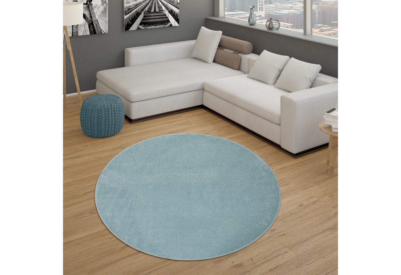 Paco Home Teppich Porto 890, rund, Höhe: 13 mm, Kurzflor, Uni-Farben, ideal im Wohnzimmer & Schlafzimmer – Bild 2 von 5