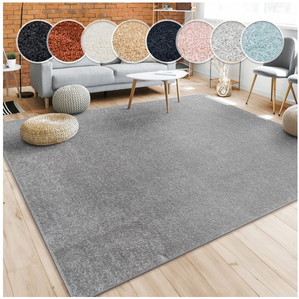 Paco Home Teppich Porto 890, rechteckig, Höhe: 13 mm, Kurzflor, Uni-Farben, ideal im Wohnzimmer & Schlafzimmer