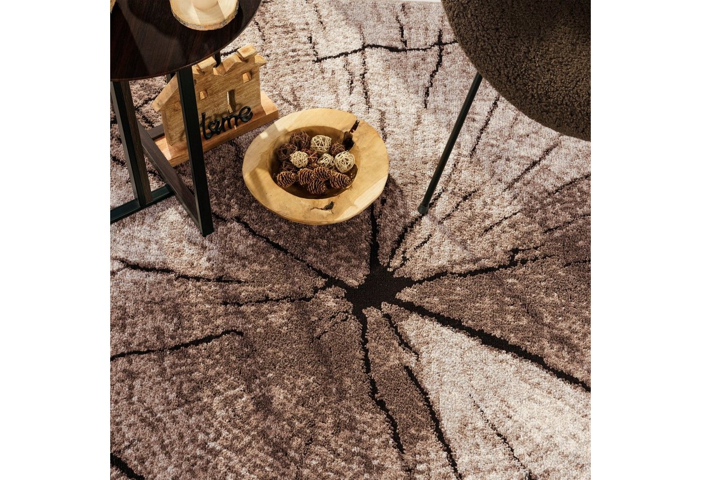 Paco Home Teppich Rodos 605, rechteckig, Höhe: 18 mm, Kurzflor, Motiv Baumstumpf, Holz, ideal im Wohnzimmer & Schlafzimmer – Bild 5 von 5