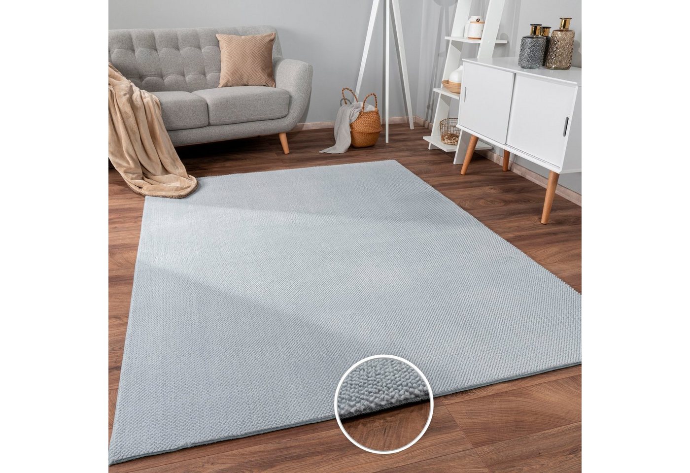 Paco Home Teppich Sevilla 521, rechteckig, Höhe: 16 mm, Kurzflor, Uni Farben, weich & kuschelig, Hoch-Tief Effekt, Wohnzimmer – Bild 2 von 5