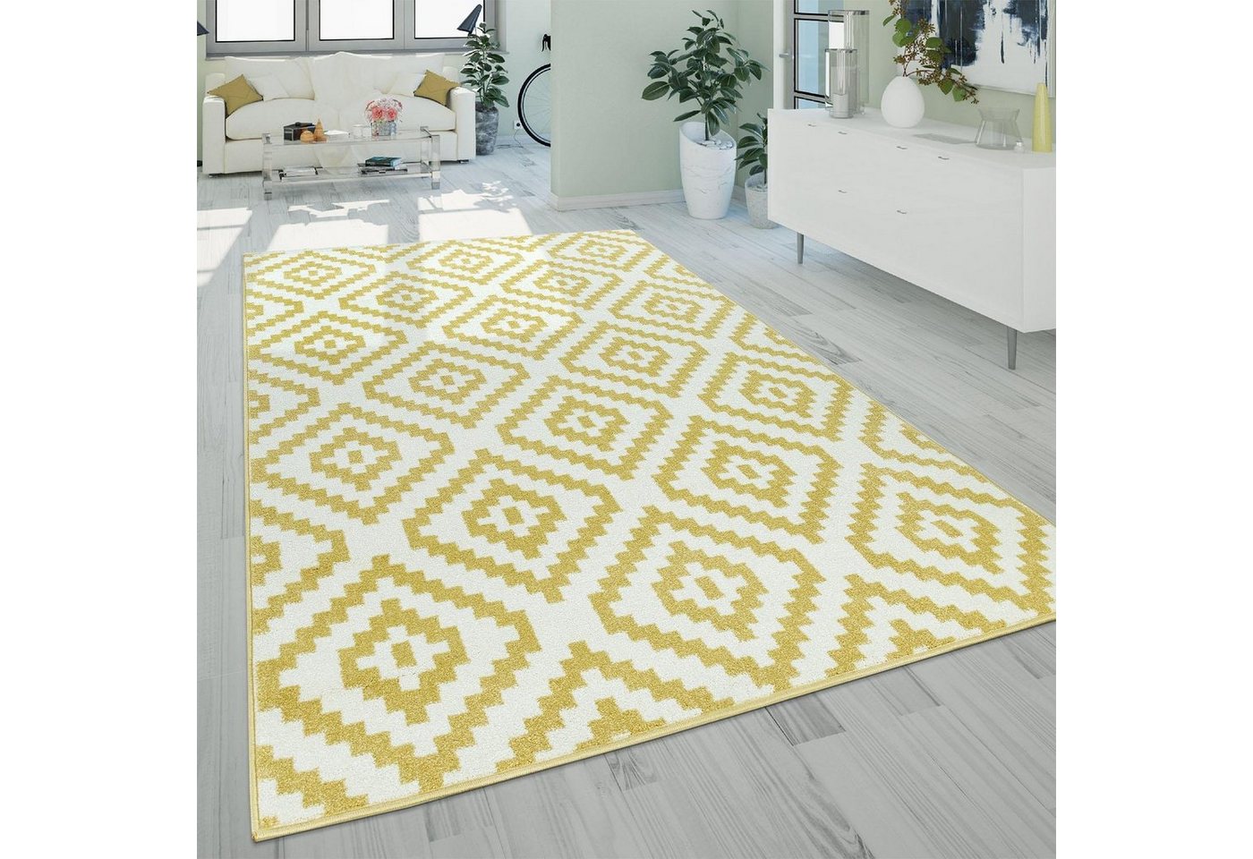 Paco Home Teppich Stella 400, rechteckig, Höhe: 16 mm, Kurzflor, Pastell Farben, Rauten Design, Wohnzimmer – Bild 4 von 5