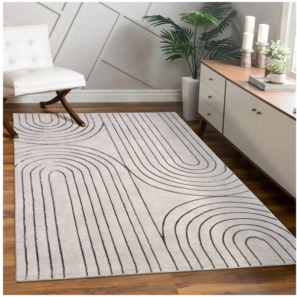 Paco Home Teppich Tuana 215, rechteckig, Höhe: 15 mm, Kurzflor, Regenbogen, Hoch-Tief Struktur, Scandi-Look